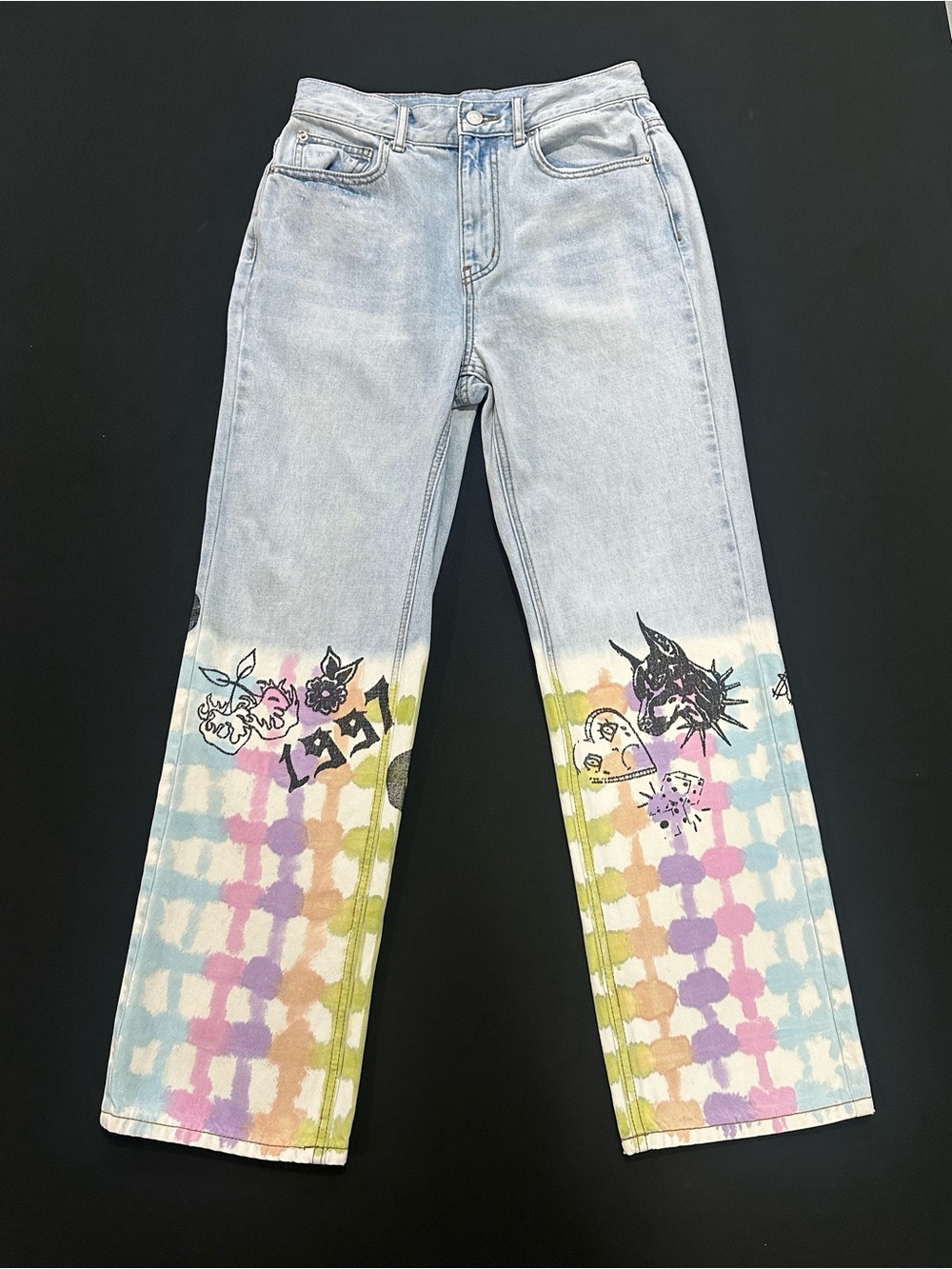 BDG Cowboy Jean Size 27 Graphic Print Straight Leg Jeans Y2K UO
